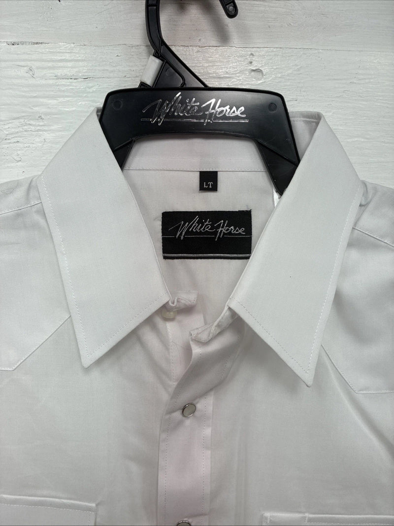 New Men’s White Horse White Long Sleeve Pearl Snap Large Tall AA-44