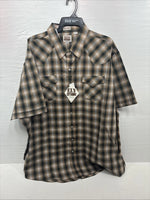 New Men’s ELY Cattleman Yellow Flannel Short Sleeve Pearl Snap 4XL F-51