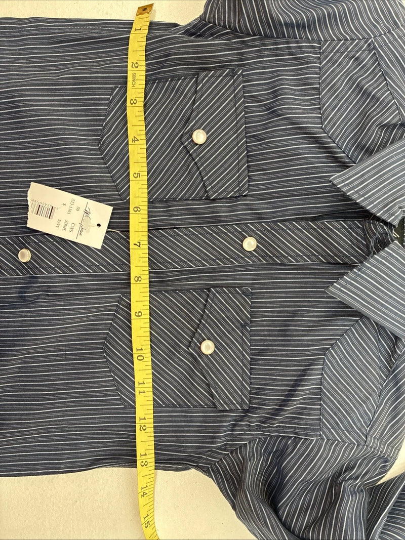 New Kids White Horse Blue Stripe Long Sleeve Pearl Snap Small DD-137
