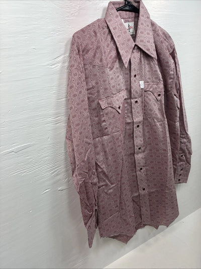 New Men’s Tem Tex Pink Designed Long Sleeve Pearl Snap 16 Large M-85