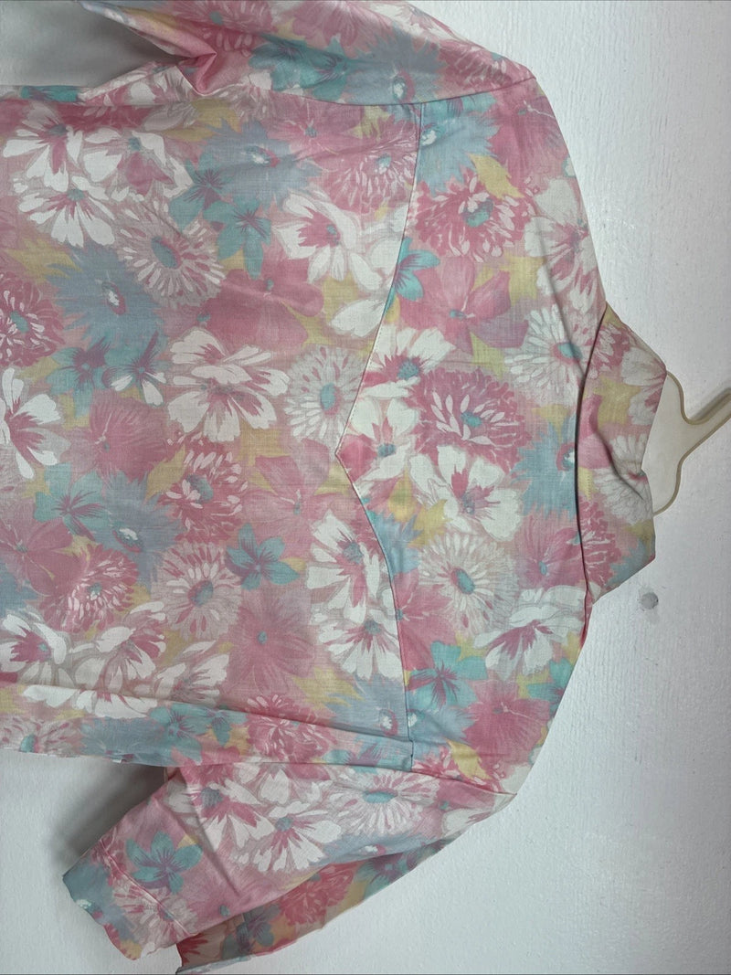 New Women’s H Bar C Pink Floral Short Sleeve Pearl Snap Size 32 DD-154