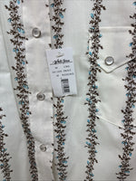 New Women’s White Horse White Floral Long Sleeve Pearl Snap Medium YY-80