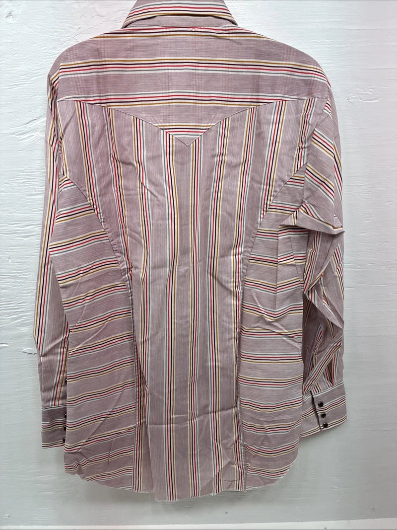 New Men’s Tem Tex Pink Multicolor Stripe Long Sleeve Pearl Snap 15.5 Medium O-26