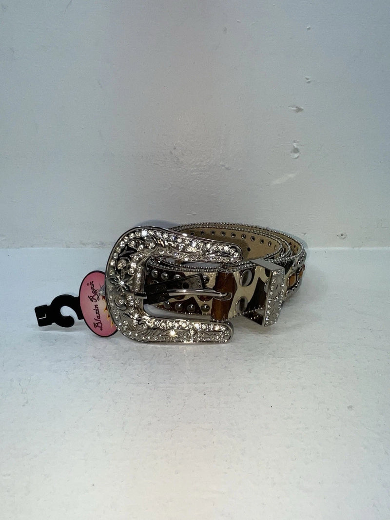 New Cow Print Genuine Leather Blazin Roxx Bling L Belt #N3510602 Z-77