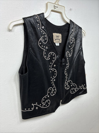 New Women’s 1848 RanchWear Black Rhinestone Sleeveless Vest Zip Up Large YY-43