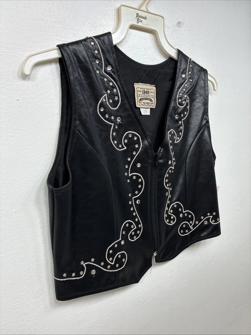 New Women’s 1848 RanchWear Black Rhinestone Sleeveless Vest Zip Up Large YY-43