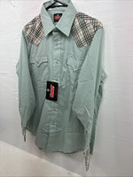 New Men’s Western Shirts Blue Plaid Long Sleeve Pearl Snap 16 Large CC-58
