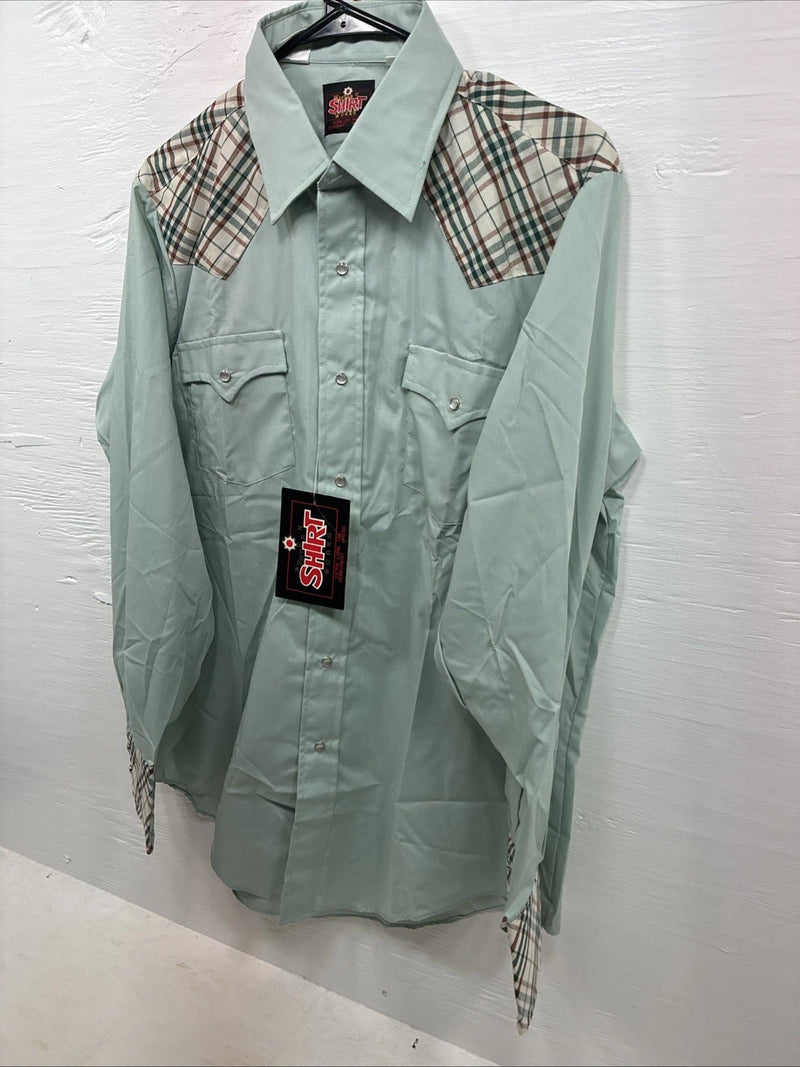 New Men’s Western Shirts Blue Plaid Long Sleeve Pearl Snap 16 Large CC-58