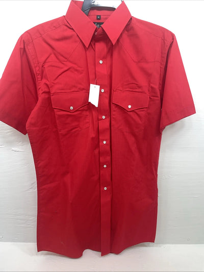 New men’s White Horse Red Short Sleeve Pearl Snap Medium B-82