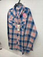 New Women’s Cumberland Pink Blue Plaid Long Sleeve Pearl Snap 3XL GG-47