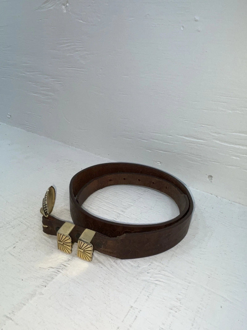New Brown Genuine Leather Tooled 30” Belt #K4 JJ-141