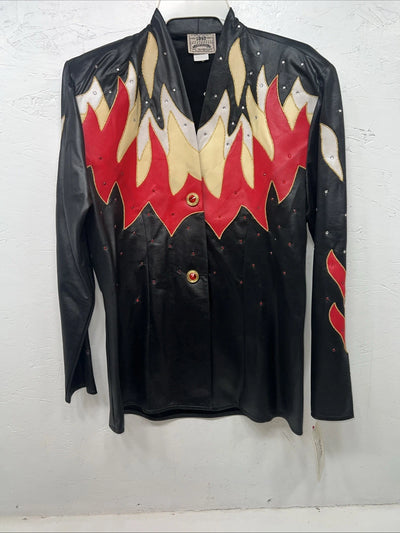 New Women’s 1849 Authentic Ranchwear Black Red Long Sleeve Show Jacket L UU-63