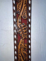 New Red Genuine Leather Longhorn Tooled 34” Belt #82828 JJ-34
