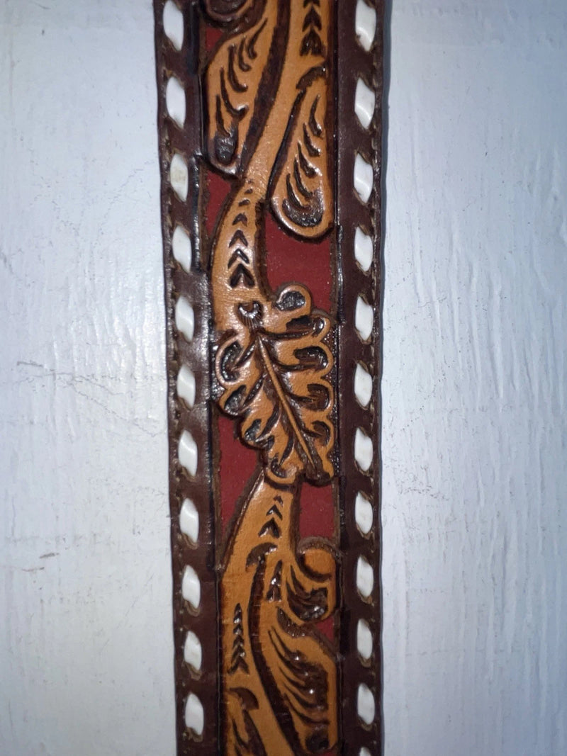 New Red Genuine Leather Longhorn Tooled 34” Belt #82828 JJ-34
