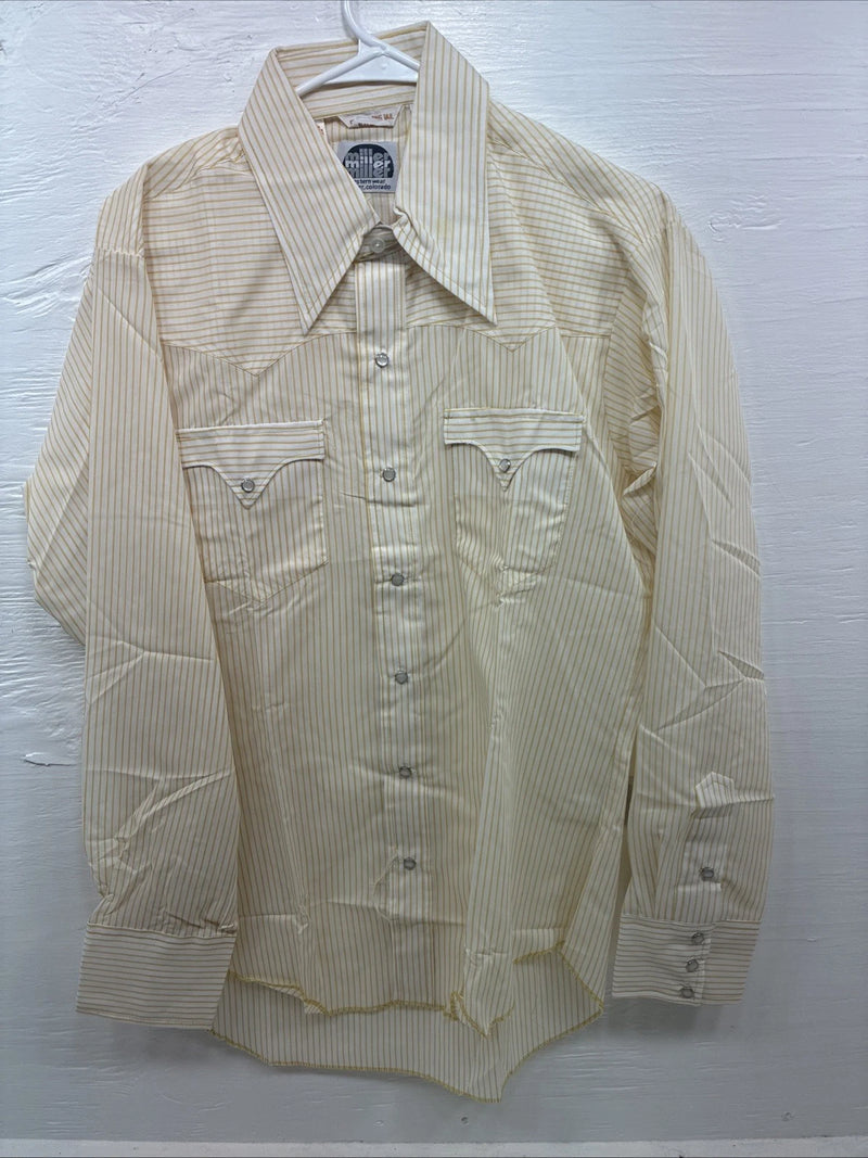 New Men’s Miller Yellow Stripe Long Sleeve Pearl Snap 16 X 35 Large V-115