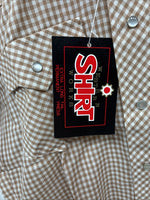 New Mems Western Shirt Brown Checkered Short Sleeve Pearl Snap Small AA-103