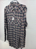 New Men’s White Horse Brown Blue Plaid Long Sleeve Pearl Snap Large Tall X-74