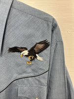 New Men’s ELY Cattleman Blue Eagle Design Long Sleeve Pearl Snap 2XL H-54
