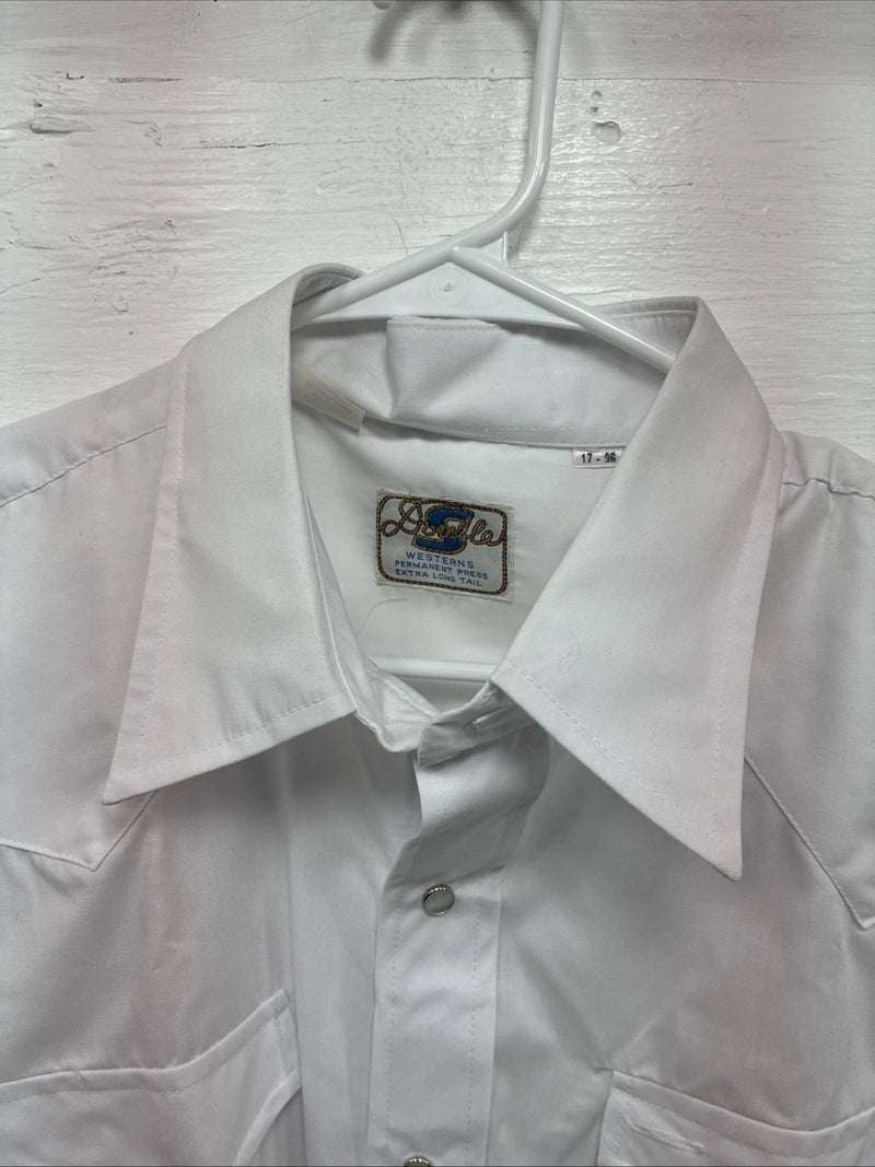 New Men’s Circle S White Simple Long Sleeve Pearl Snap 17 Large M-65