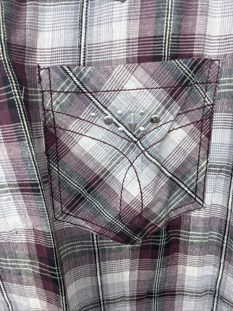 New Women’s Cumberland Purple Plaid Long Sleeve Pearl Snap 1XL GG-31