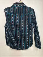 New Women’s Cumberland Blue Western Long Sleeve Pearl Snap Large DD-70