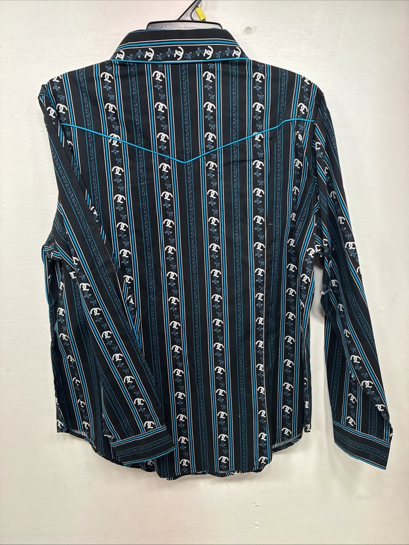New Women’s Cumberland Blue Western Long Sleeve Pearl Snap Large DD-70