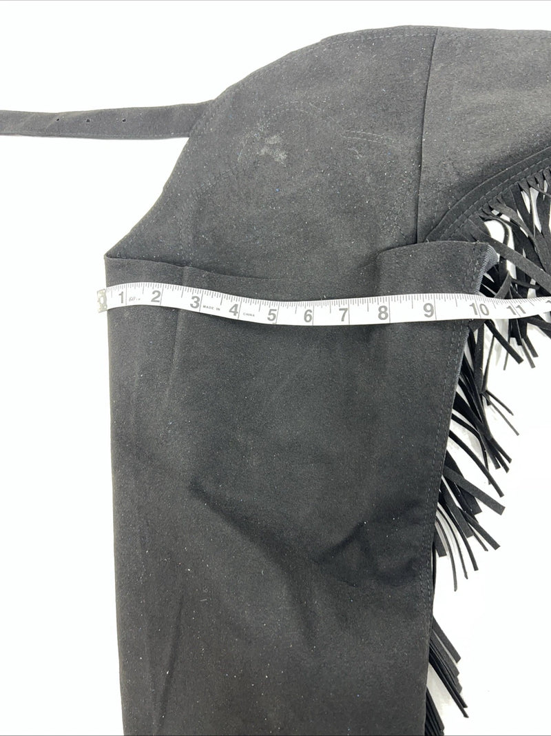 New Black Tough 1 Show Chaps With Fringe Adjustable Waist 43” Small N-42