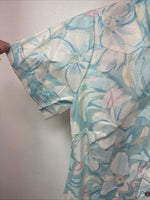 New Women’s H Bar C Blue Floral Short Sleeve Pearl Snap Size 30 DD-155