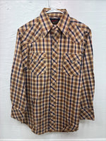 New Men’s Champion Western Yellow Brown Plaid Long Sleeve Pearl Snap Medium O-31