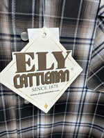 New Men’s ELY Cattleman Brown Flannel Long Sleeve Pearl Snap 4XL E-81