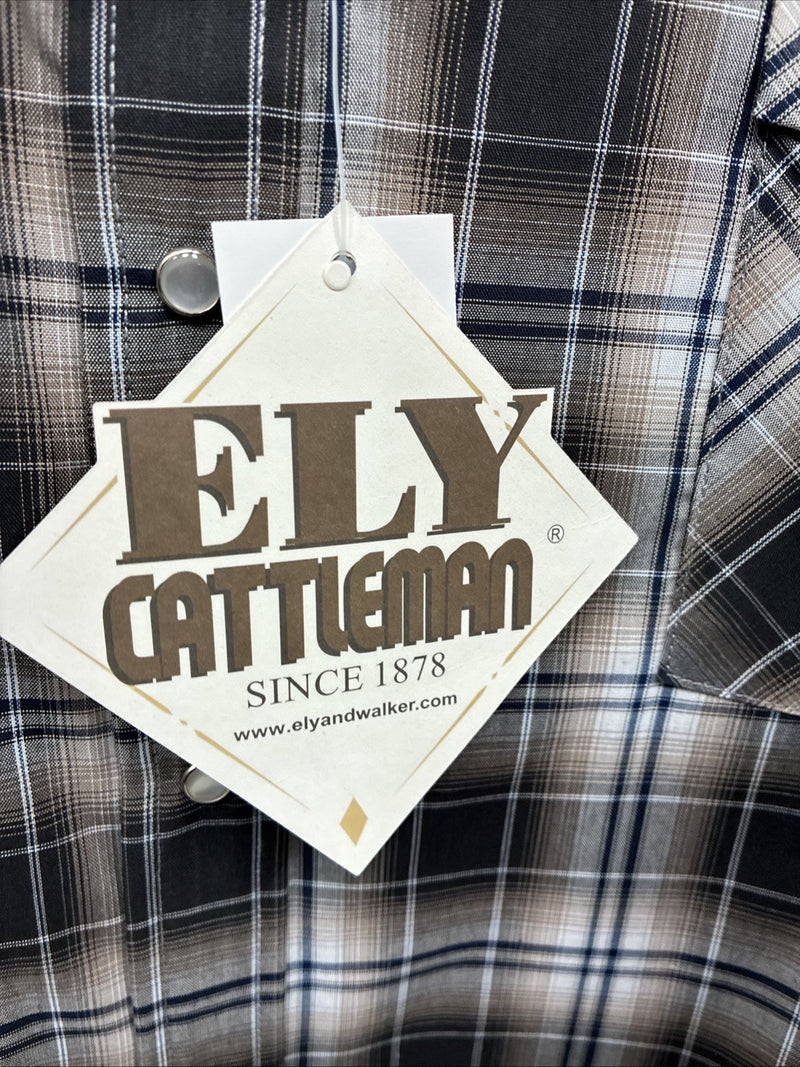 New Men’s ELY Cattleman Brown Flannel Long Sleeve Pearl Snap 4XL E-81