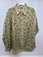 New Men’s ELY Plains Green Tan Floral Long Sleeve Pearl Snap 16.5 Large V-56