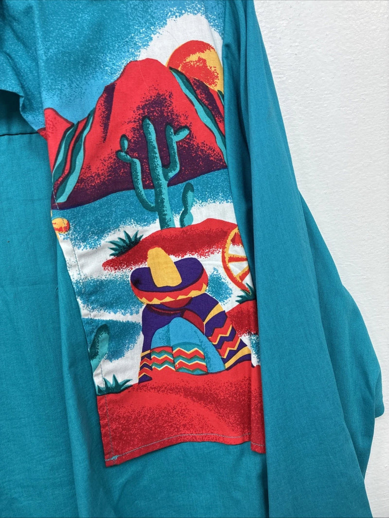 New Women’s Wrangler Teal Design Long Sleeve Button Up Small TT-18