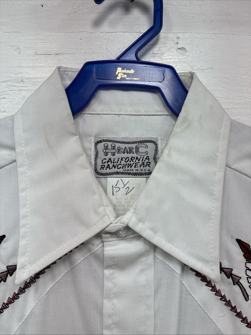 New Men’s H Bar C White Embroidered Long Sleeve Pearl Snap 15.5 Medium K-58