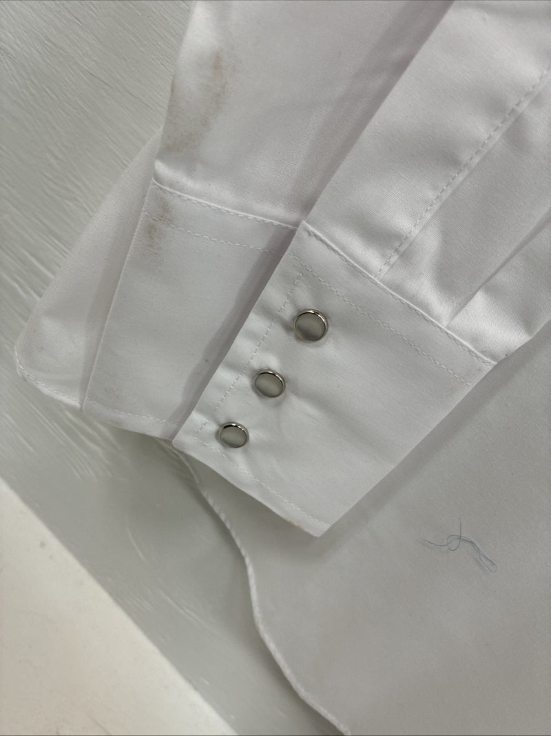 New Men’s ELY Cattleman White Blue Embroidered Long Sleeve Pearl Snap XL H-88
