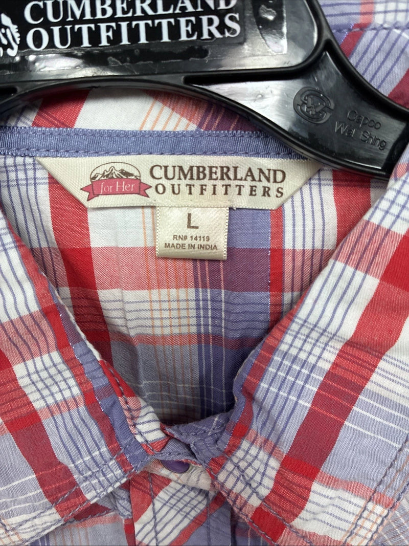 New Women’s Cumberland Purple Plaid Long Sleeve Pearl Snap Large II-101