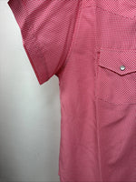 New Women’s White Horse Pink Checker Short Sleeve Pearl Snap Large KK-122
