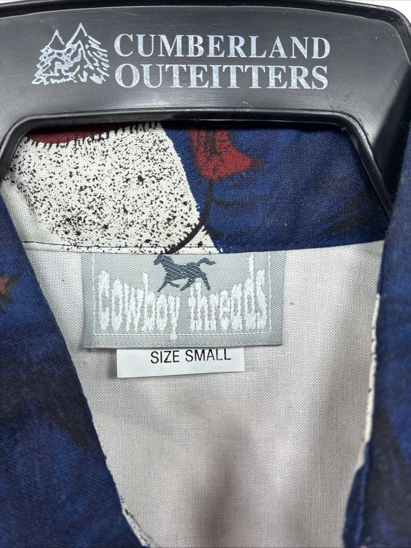 New Men’s Cowboy Threads Blue White Design Long Sleeve Button Up Small DD-101