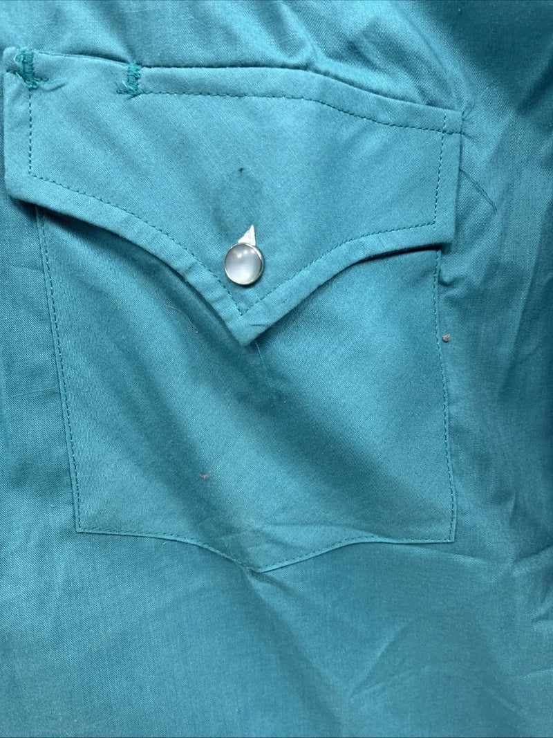 New Men’s ELY Cattleman Teal Short Sleeve Pearl Snap 16.5 Large X-67