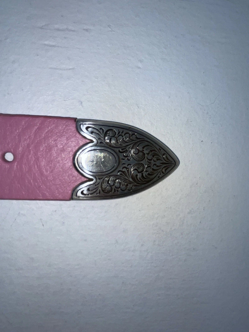 New Pink Genuine Leather Silver Bling L Belt #N3431630 Z-60