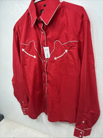 New Women’s White Horse Red Design Long Sleeve Pearl Snap Size Large YY-17