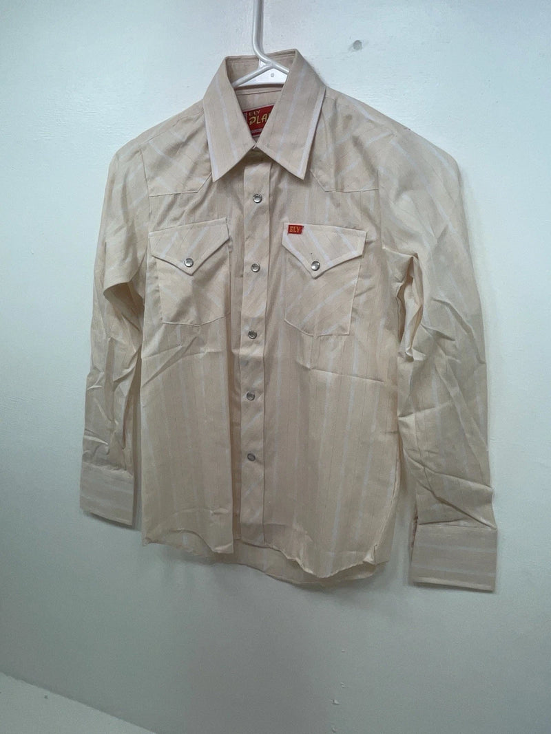 New Women’s Tan Striped ELY Plains Long Sleeve Button Up Shirt 3B-99