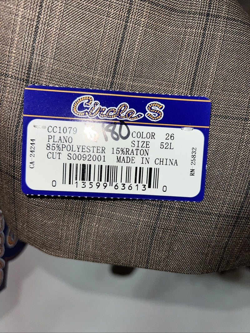 New Circle S Brown Plaid Suit Jacket 52L #25832 Y-600
