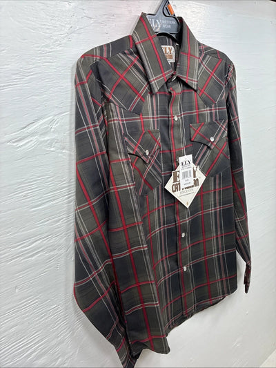 New Kids ELY Cattleman Green Plaid Long Sleeve Pearl Snap Medium DD-27