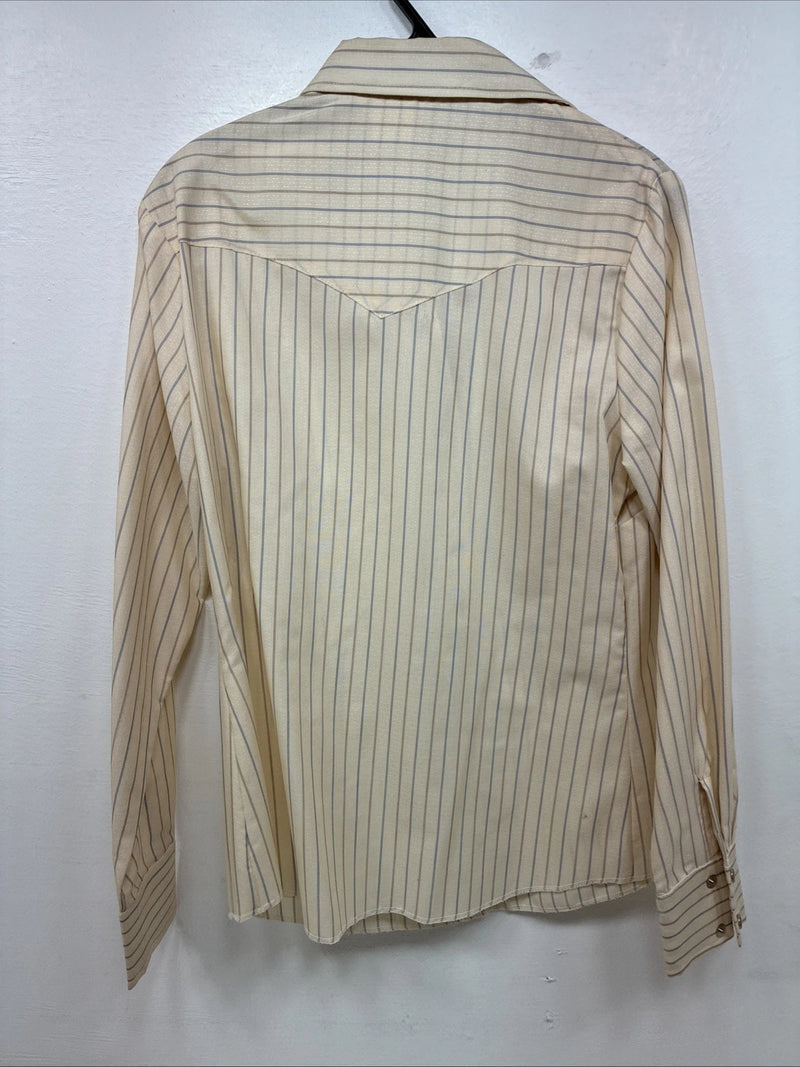 New Women’s H Bar C Yellow Stripe Long Sleeve Pearl Snap Size 36 TT-122