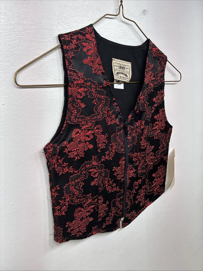 New Women’s 1849 RanchWear Red Designed Sleeveless Zip Up Vest Small YY-55