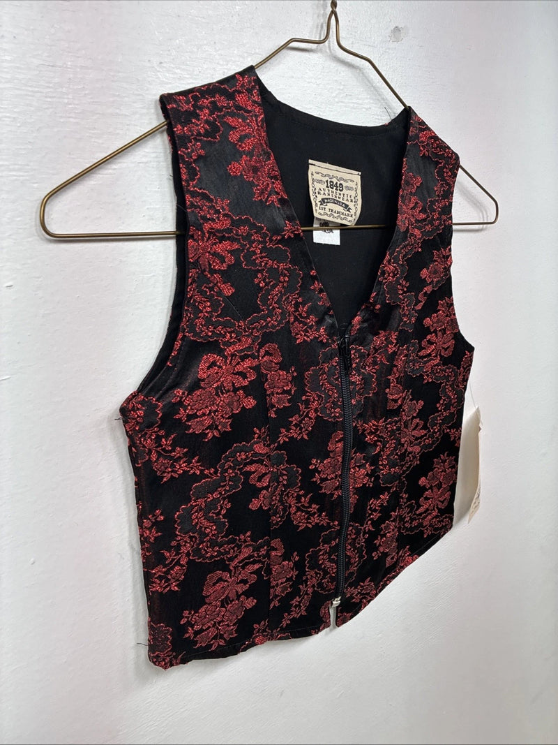 New Women’s 1849 RanchWear Red Designed Sleeveless Zip Up Vest Small YY-55