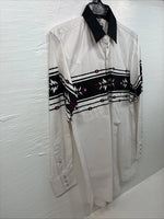 New Men’s Cumberland White Black Design Long Sleeve Pearl Snap Medium K-54