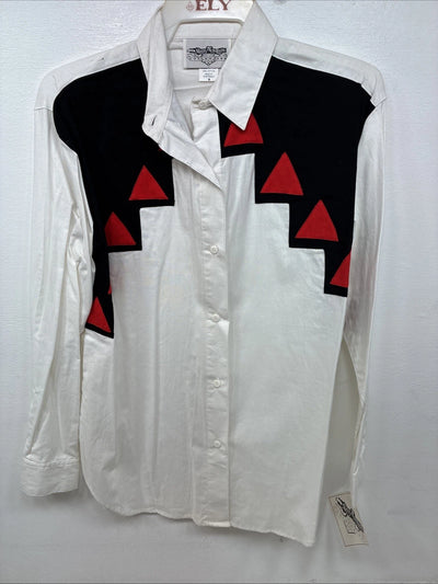 New Women’s San Angelo White Designed Long Sleeve Button Up Medium YY-105