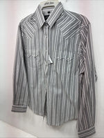 New Women’s White Horse Black White Stripe Long Sleeve Pearl Snap Medium LL-80